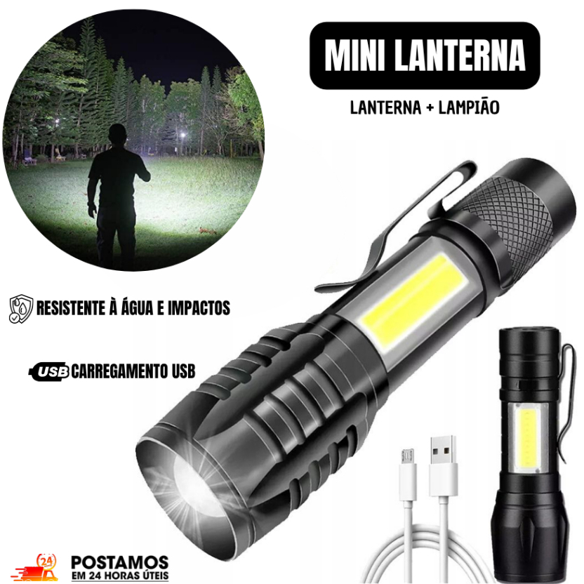 Mini Lanterna Super Potente Chaveiro Tática Recarregável Usb Com Led E Zoom 3 Modos Portátil