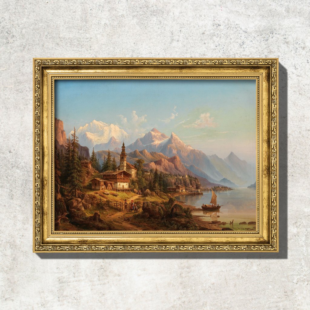 Quadro - Vista do Lago de Thuner – Heinrich Jaeckel - Moldura em Madeira em Oferta na Shopee