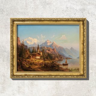 Quadro - Vista do Lago de Thuner – Heinrich Jaeckel - Moldura em Madeira em Oferta na Shopee