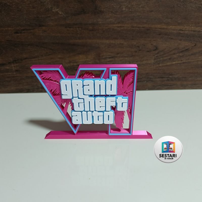 letreiro gamer GTA 6 , rockstar, grand theft auto, GTAVI, enfeite de mesa ,Vice City, PS5 , PC