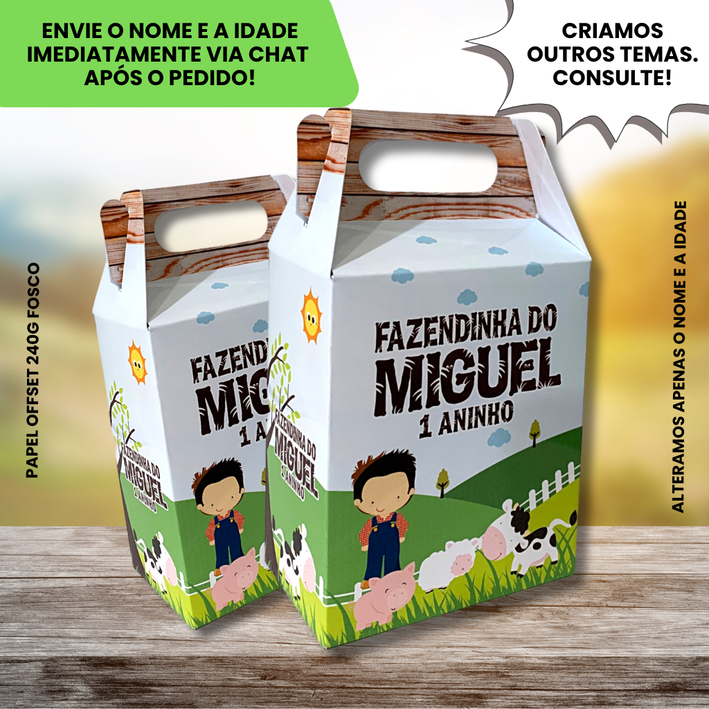 Kit Caixinha Surpresa Personalizada Tamanho P - Fazendinha Menino Aniversario Lembrancinha