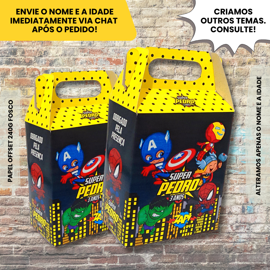 Kit Com 10 Caixinha Surpresa Personalizada Vingadores Baby Aniversario Lembrancinha Infantil Festa
