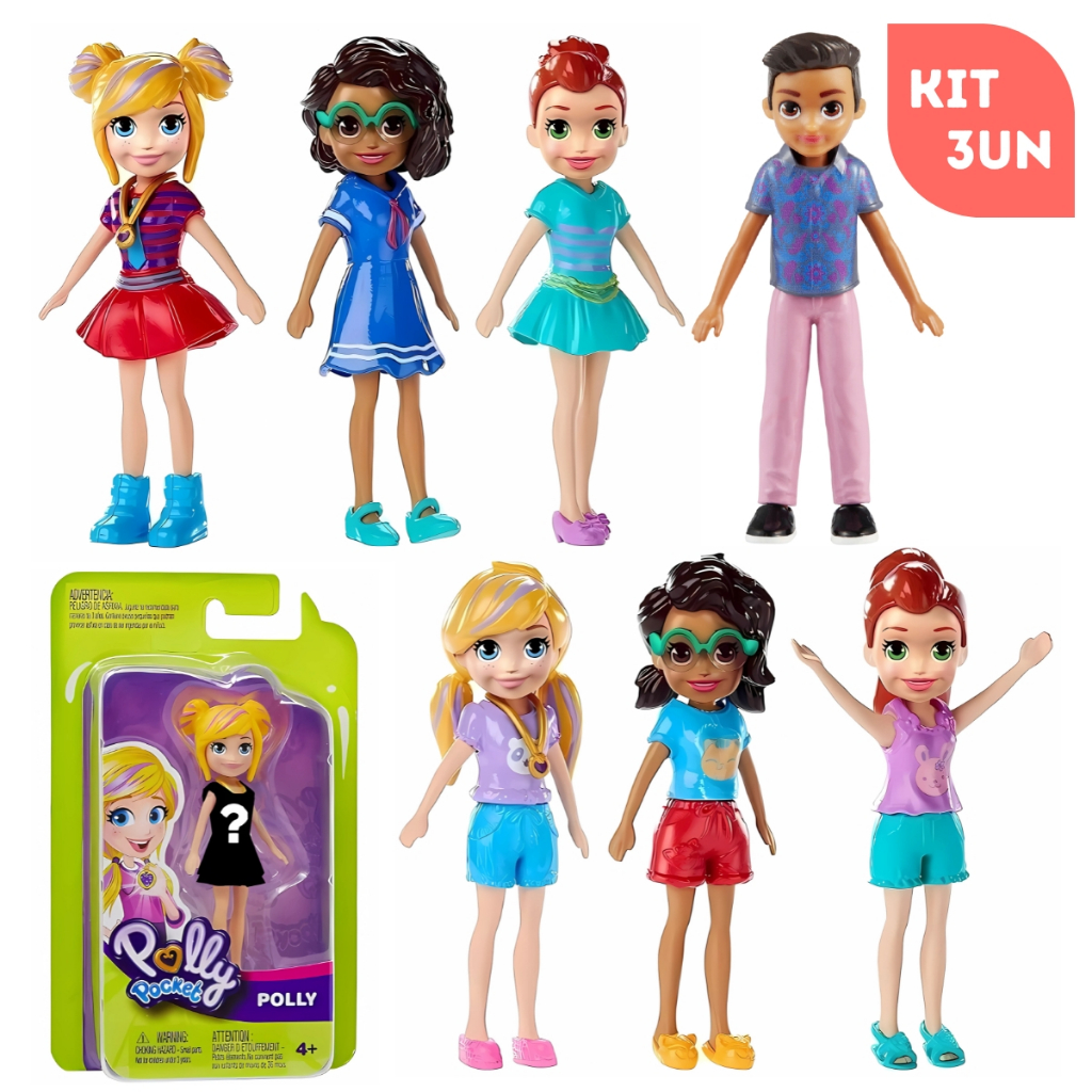 Kit 3 Bonecas Polly Pocket Mattel Original Bonequinha Lila