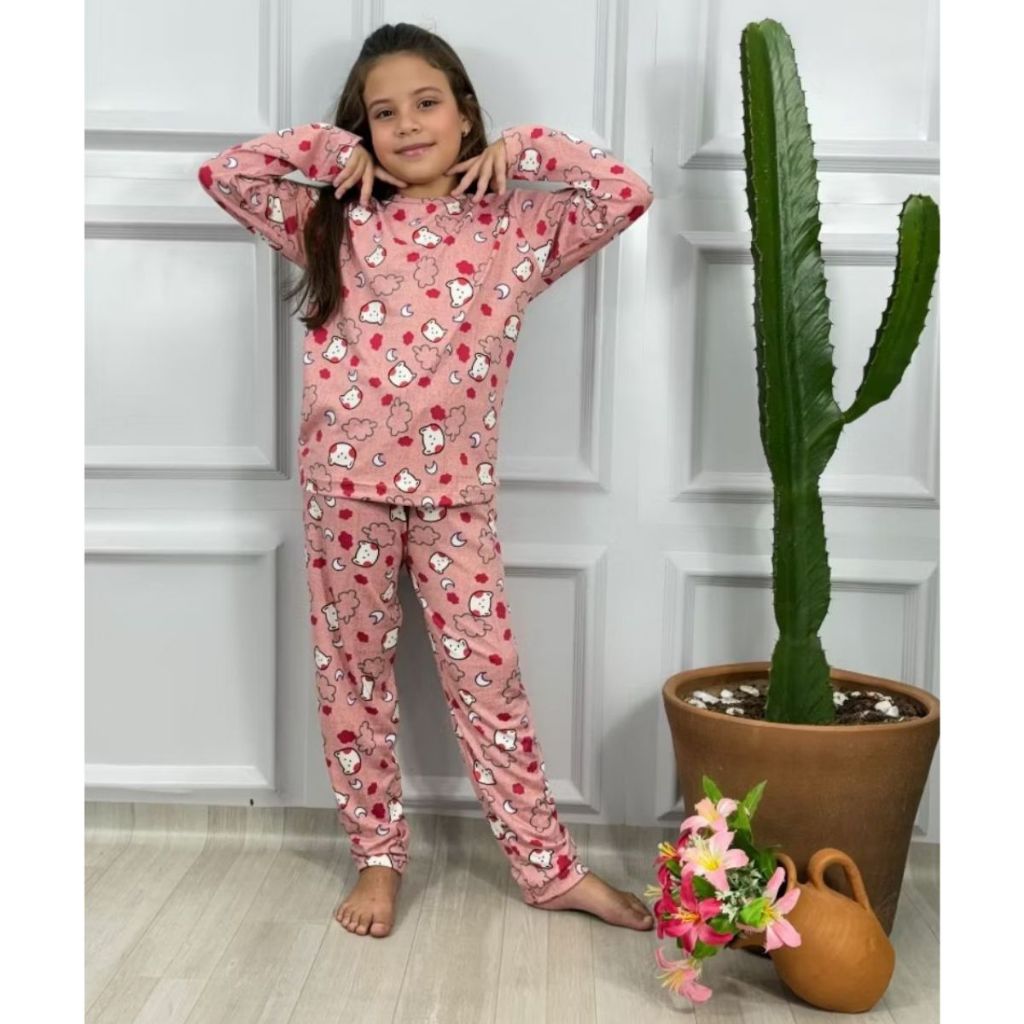 Pijama Menina Criança Infantil Inverno Manga Longa Suede Estampado Frio Calça Blusa Conjunto Dormir