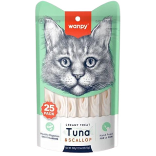Petisco para gatos Wanpy TRULY Creamy Sabor Atum e Vieira  Pacote com 25 tubos 14gx25 350g em Oferta na Shopee
