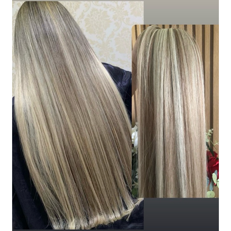Cabelo ✨semi humano russo✨ 75cm 200g mega hair loiro aplique fibra russa humanizado superior cabelo orgânico bio humano