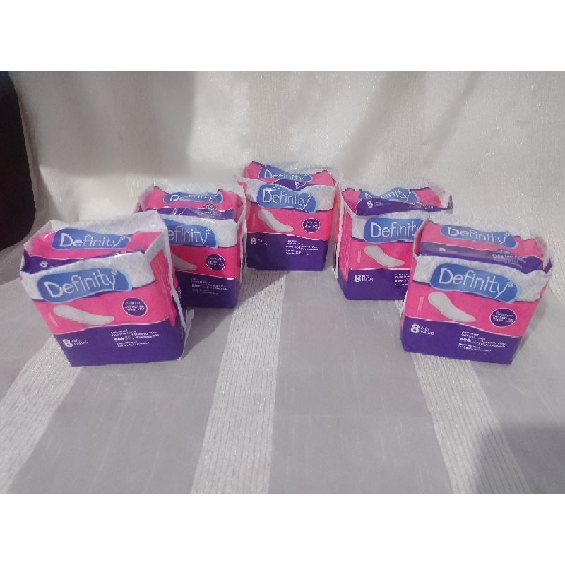 KIT COM 5 PACOTES DE  ABSORVENTES DEFINITY PACOTE COM 08 UNIDADES CADA,SEM ABAS