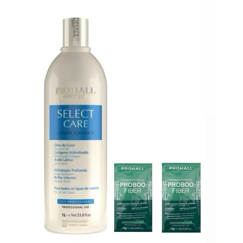 Condicionador Pós Química Salão Select Care Prohall 1L + 2 Sachês Hidratação de Brinde
