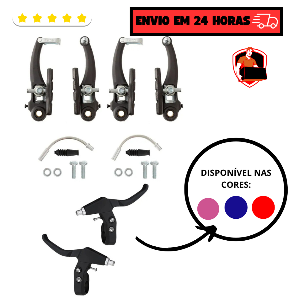 Freio V-brake + Manete Nylon Colorido Bicicleta Aro16 20 24 26 29 Paco Cores