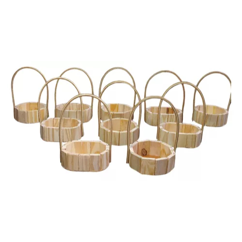 Kit 40 Cestas de madeira Fraldeira Pinus 20 oval 11x15 + 20 Redonda 13 cm Com Alça