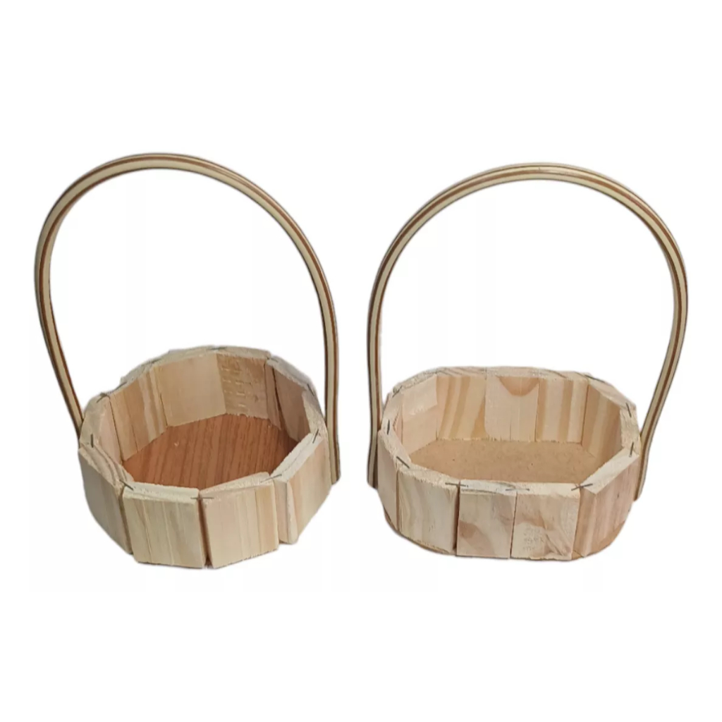 Kit 40 Cestas de madeira Fraldeira Pinus 20 oval 13x19 + 20 Redonda 16 cm Com Alça