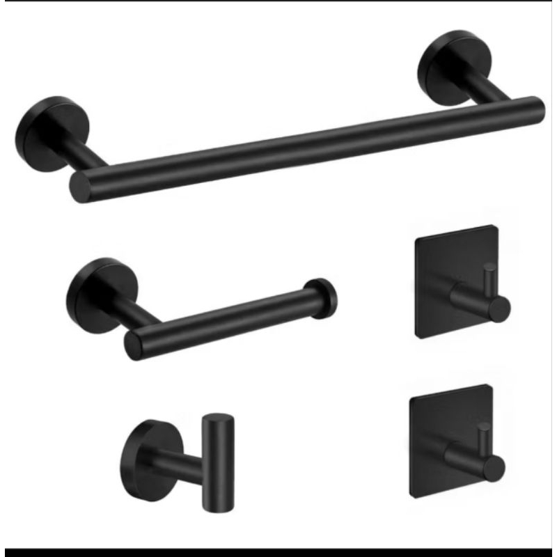 Kit Acessórios Banheiro Preta Toalheiros 5 Peças AçoInox Fosco Yesop 15034B