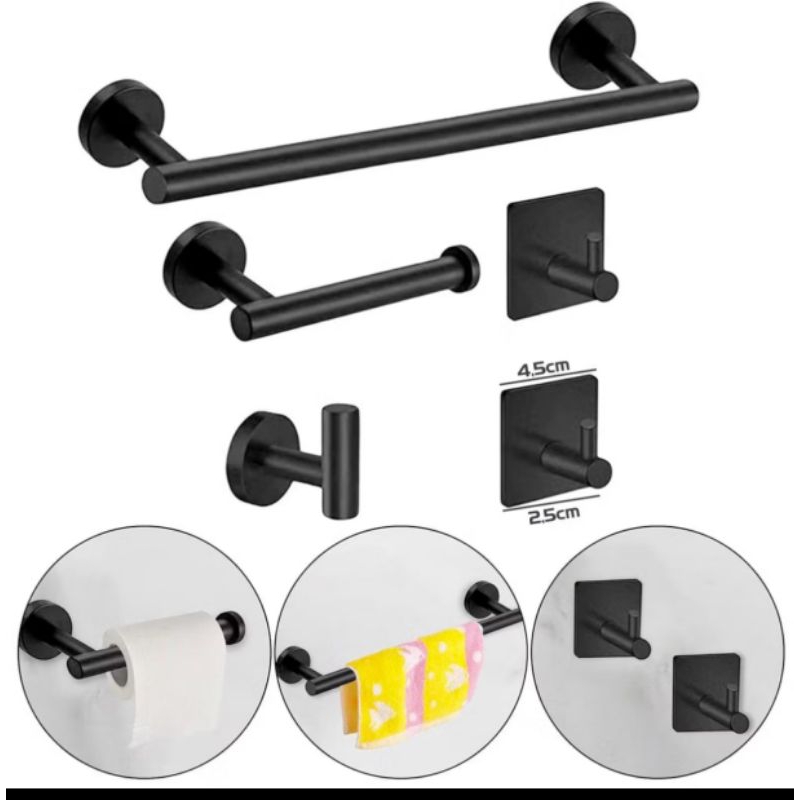 Kit Acessórios Banheiro Preta Toalheiros 5 Peças AçoInox Fosco Yesop 15034B