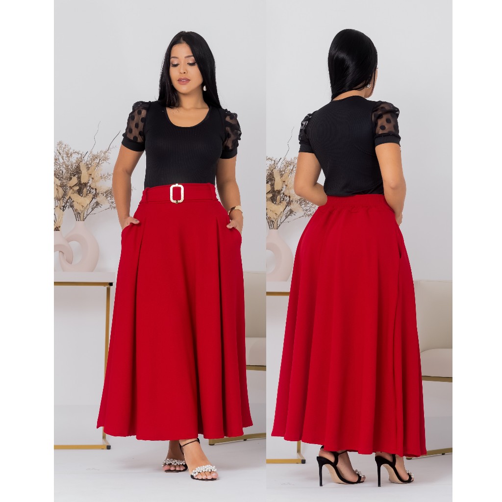 SAIA LONGA  FEMININA (MALHA CREPE) EVANGÉLICA IGREJA CULTOS CONGRESSO COM BOLSO em Oferta na Shopee