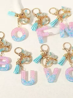 12unis Chaveiro de resina com letra em degradê, pingente de bola em forma de estrela roxa, decoração para mochila.