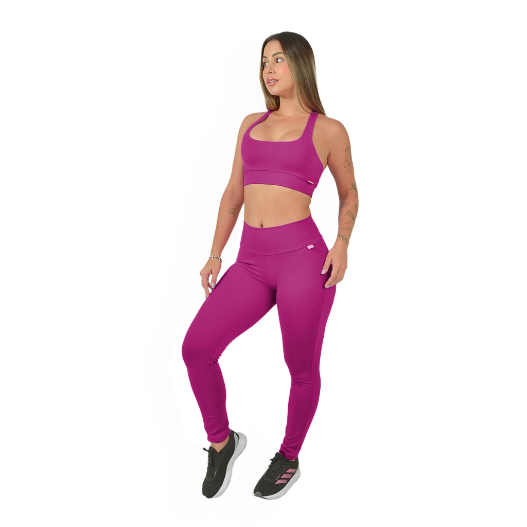 Conjunto Fitness de Poliamida Suplex Feminino Academia Top Nadador Calça Legging Zero Transparência