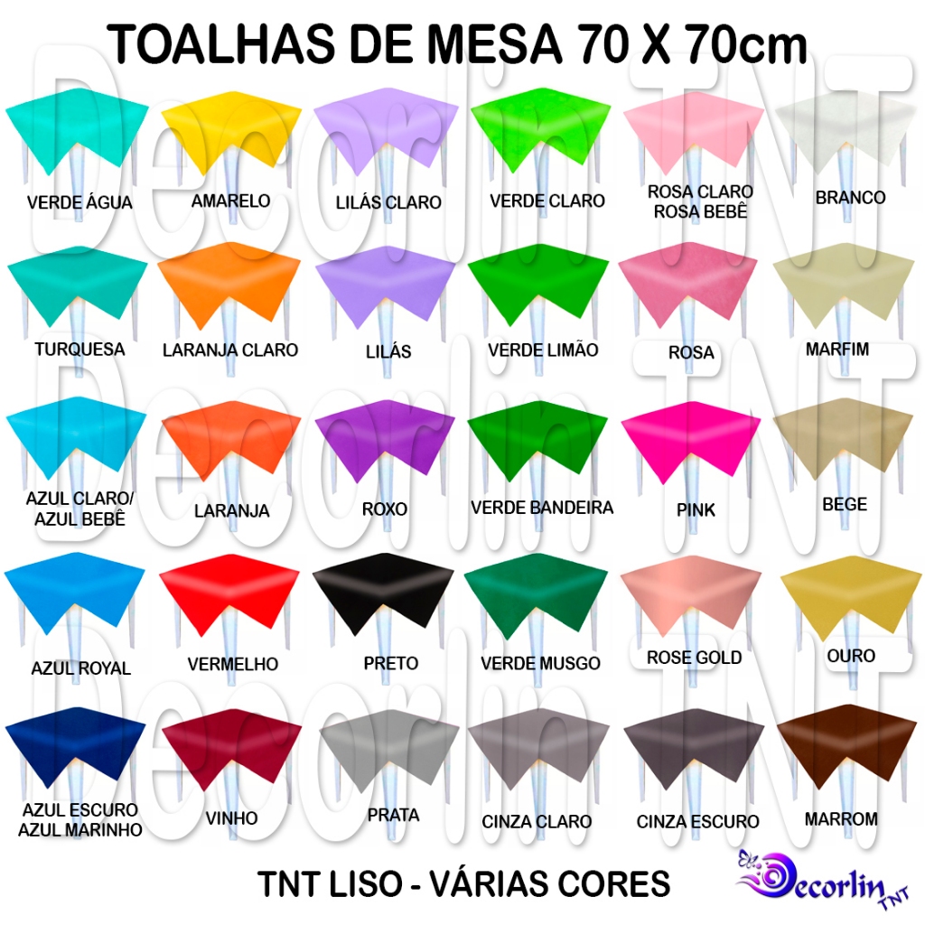 Toalha de Mesa de TNT - 30 unidades Cores Lisas 70X70 EVENTOS/FESTAS/ANIVERSARIO