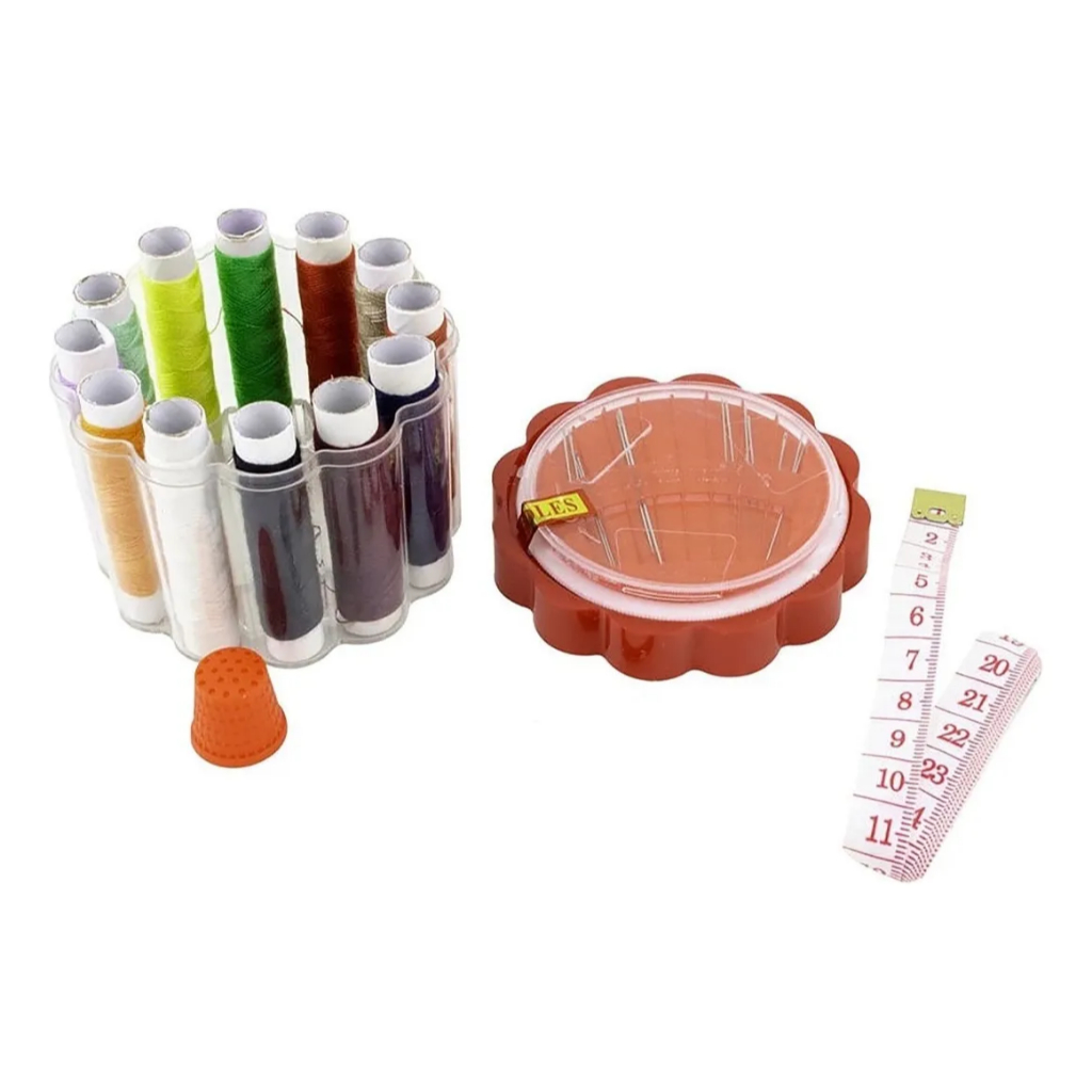 Kit De Costura C/12 Rolos de Linhas C/ 80m + 1 Fita Métrica 1,5 m+ 10 Agulhas de Metal Prático Reparo Emergência Bordado