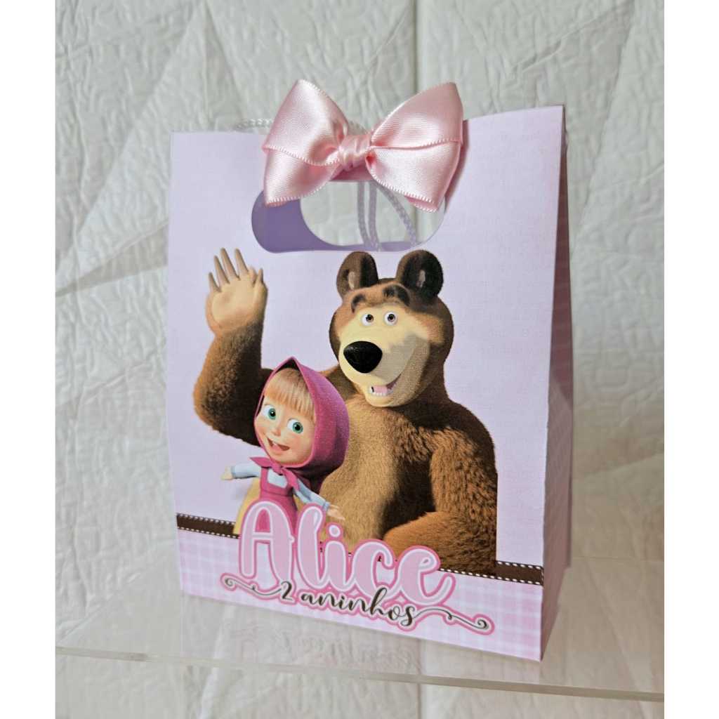 Sacolinha Personalizada para Lembrancinha Marsha e o Urso - Pegue e Monte