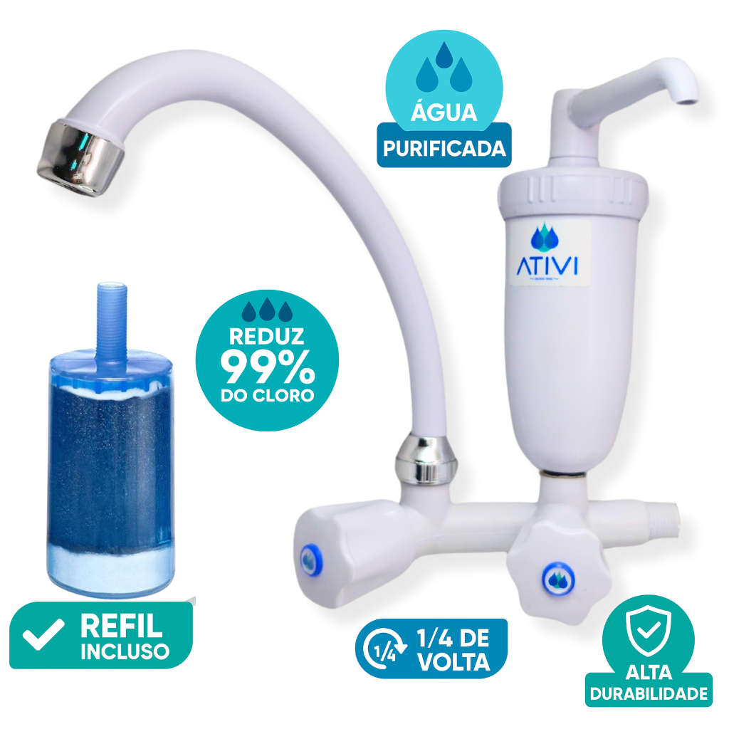Torneira Com Filtro e Bica Giratória Branca C50 Ativi Filtro