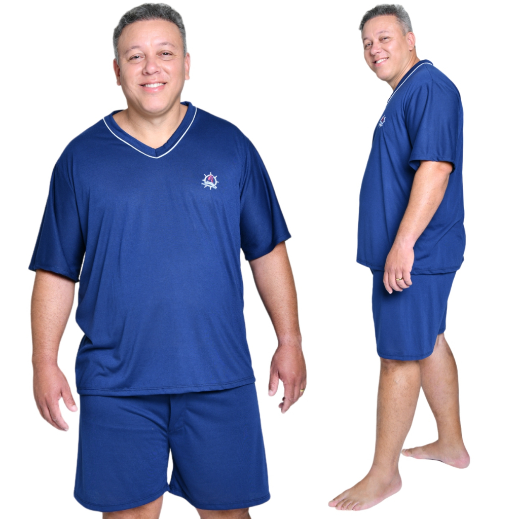Pijama Curto Masculino Adulto Verão Plus Size Manga Curta Shorts Malha PV em Oferta na Shopee