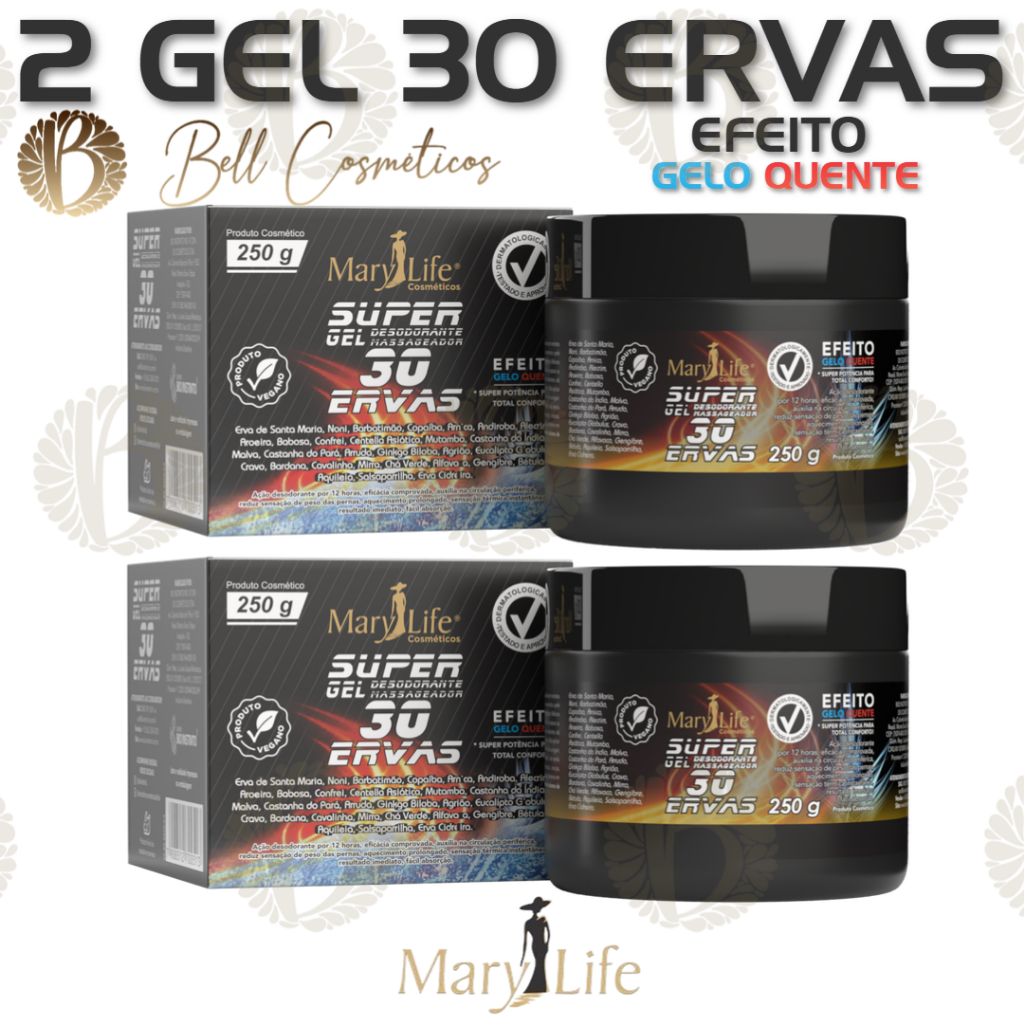 Kit 2 Super Gel 30 Ervas 250g Mary Life Envio Imediato - Mentol - Pote