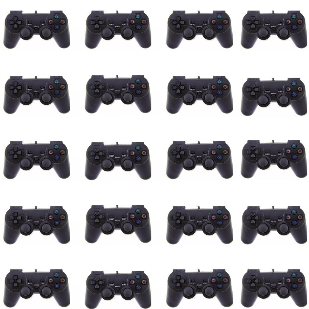 Kit 100 Controle para Playstation 2 / PS2 com fio Cor Preto Fosco