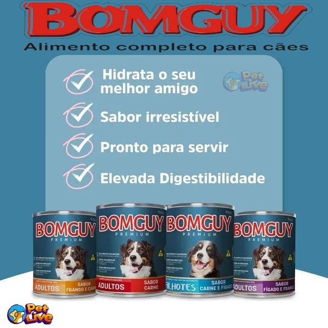 Kit 6 Latas Bomguy Premium Patê Ração Úmida para Cães Adultos 280g - FVO Alimentos