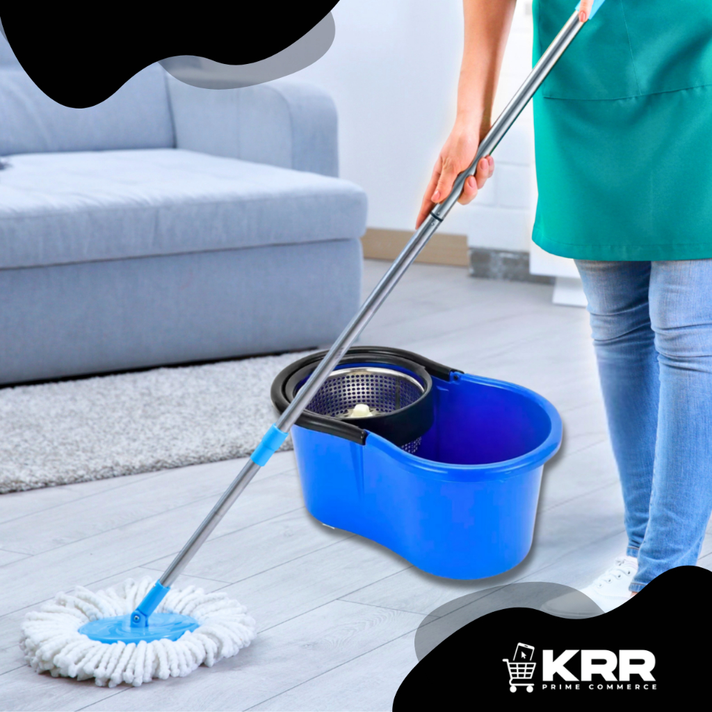 Mop giratório Esfregão 360° balde spin 1 refil limpeza fácil prática cabo e cesto centrifuga em inox