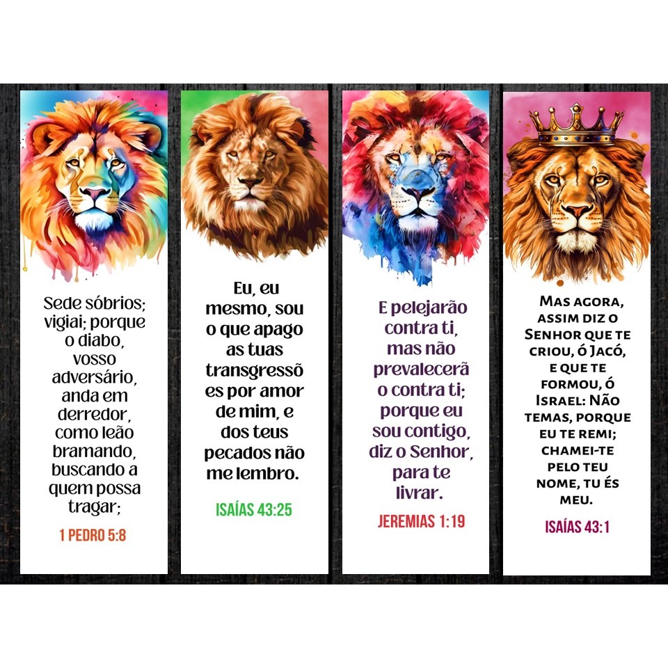 Kit 50 Marcadores de Página, Leão, com versículos bíblicos
