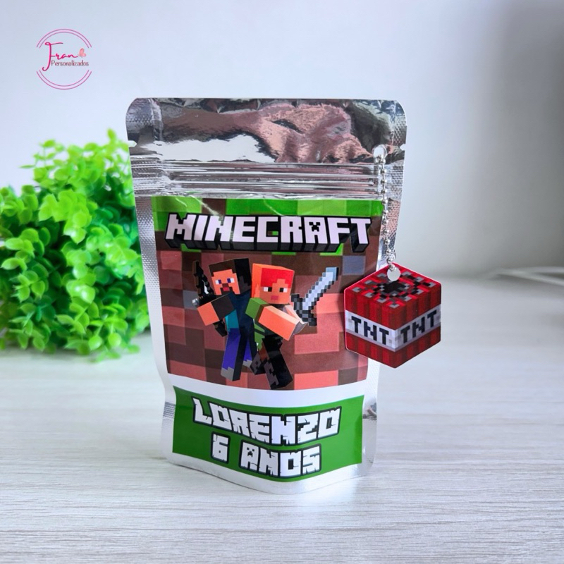 Saquinho Metalizado Minecraft - TAMANHO P - Jogo - Aniversário - lembrancinhas Personalizadas