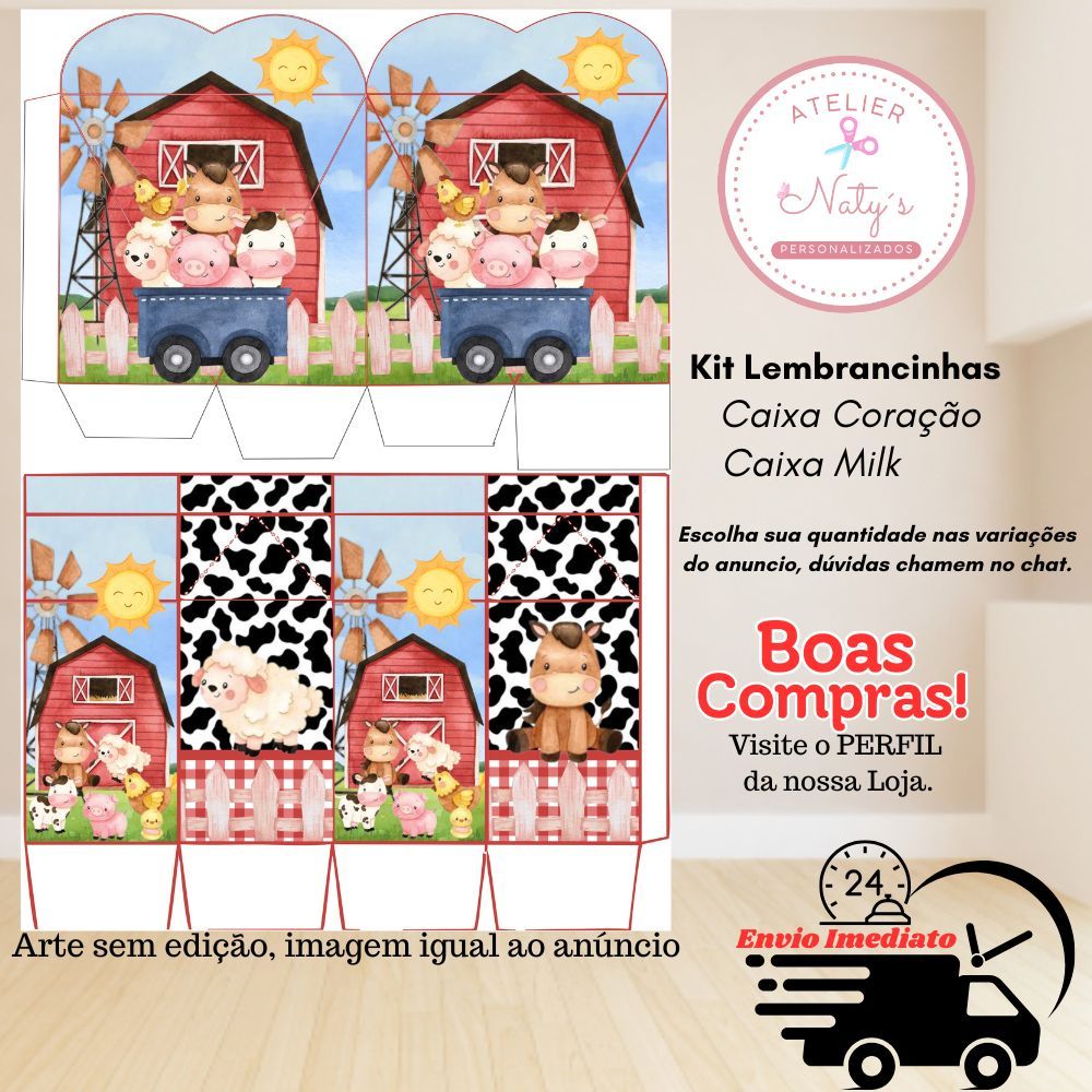 Envio rápido - Kit Caixas Milk/Coração TEMA: Fazendinha (SEM NOME) em Oferta na Shopee
