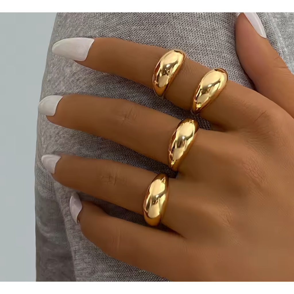 4 Anéis grossos para mulheres, cúpula grossa, redonda, aberto, conjunto de anéis geométricos