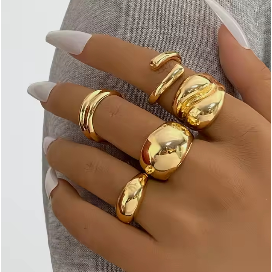 5 Anéis grossos para mulheres, cúpula grossa, redonda, aberto, conjunto de anéis geométricos