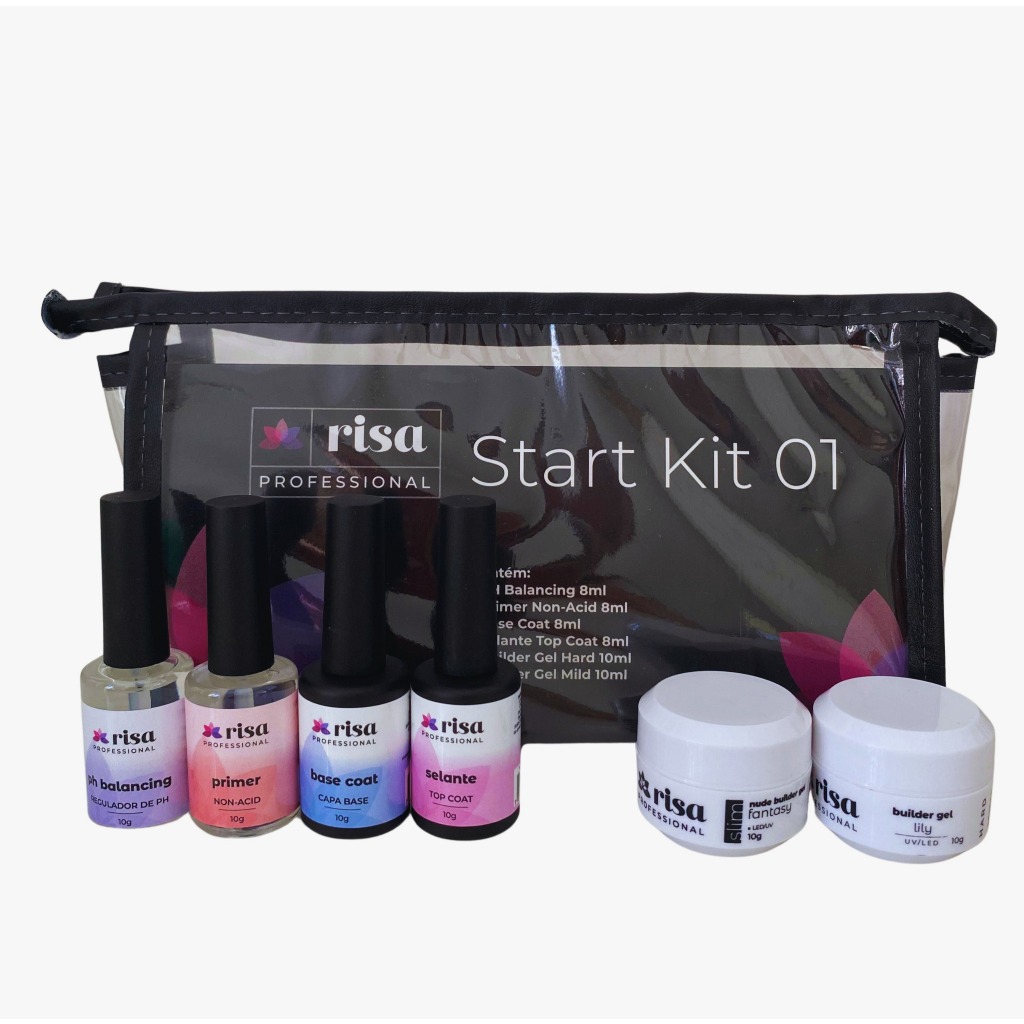 KIt Ph balancing, Primer não ácido, Base Coat, selante 10g e builder gel hard 10g Risa