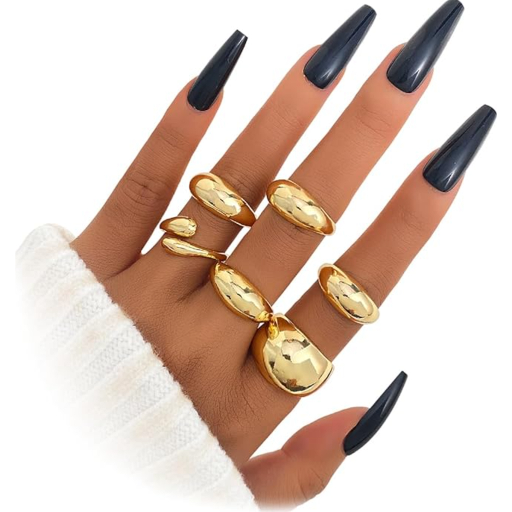 6 Anéis grossos para mulheres, cúpula grossa, redonda, aberto, conjunto de anéis geométricos