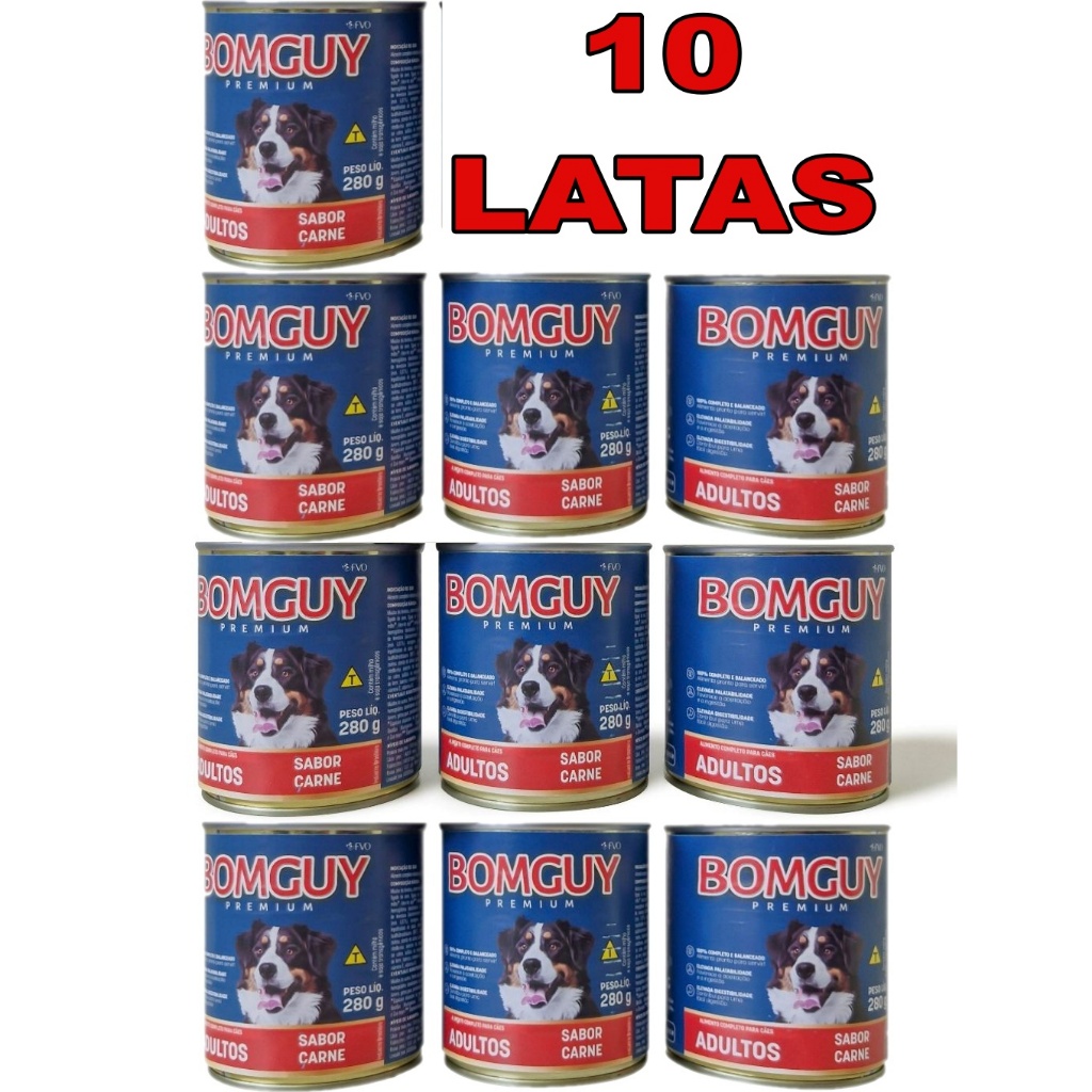 10 Latas De Patê Bomguy Premium Sabores Carne, Frango e Figado Ração Úmida para Cães 280g - FVO