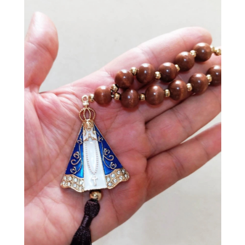 Dezena Retrovisor Carro Nossa Senhora Aparecida Perola azul e rosa 26cm presente amigo
