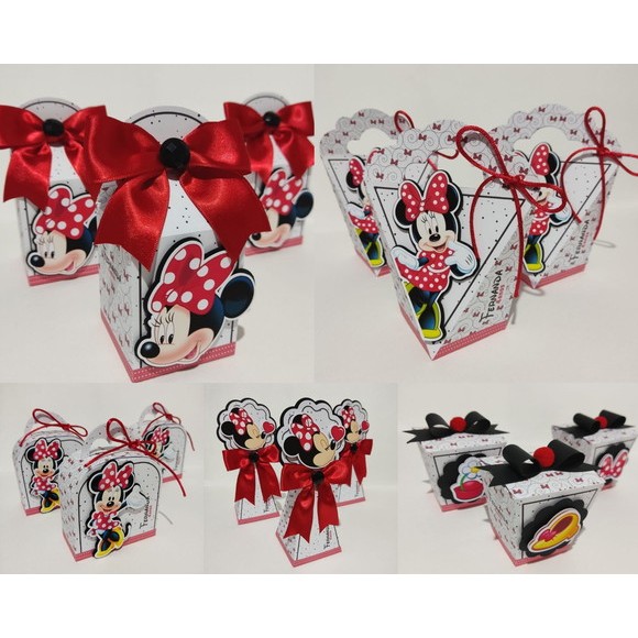 Caixinhas Personalizadas Minnie vermelha-kit festa-PEGUE E MONTE-minnie aquarela-Papelaria-Aniversário-Lembrancinhas