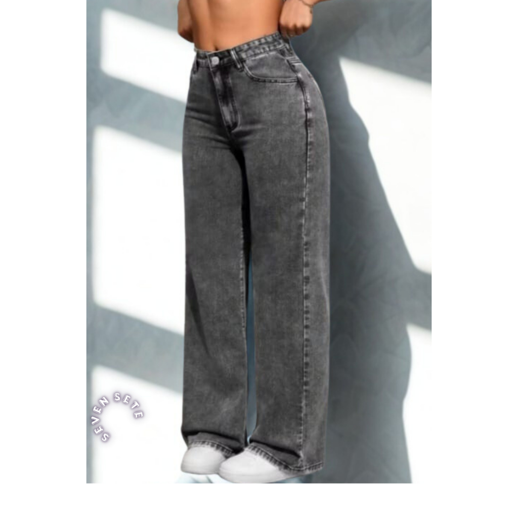 Calça Wide Leg Feminina Preta Cinza Grafite Original Cintura Alta Levanta Bumbum Lançamento Premium em Oferta na Shopee