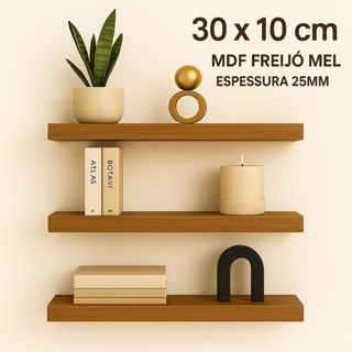 Prateleira 30x10 MDF amadeirada freijó 25mm Suporte Invisível Decoração quarto sala escritório em Oferta na Shopee