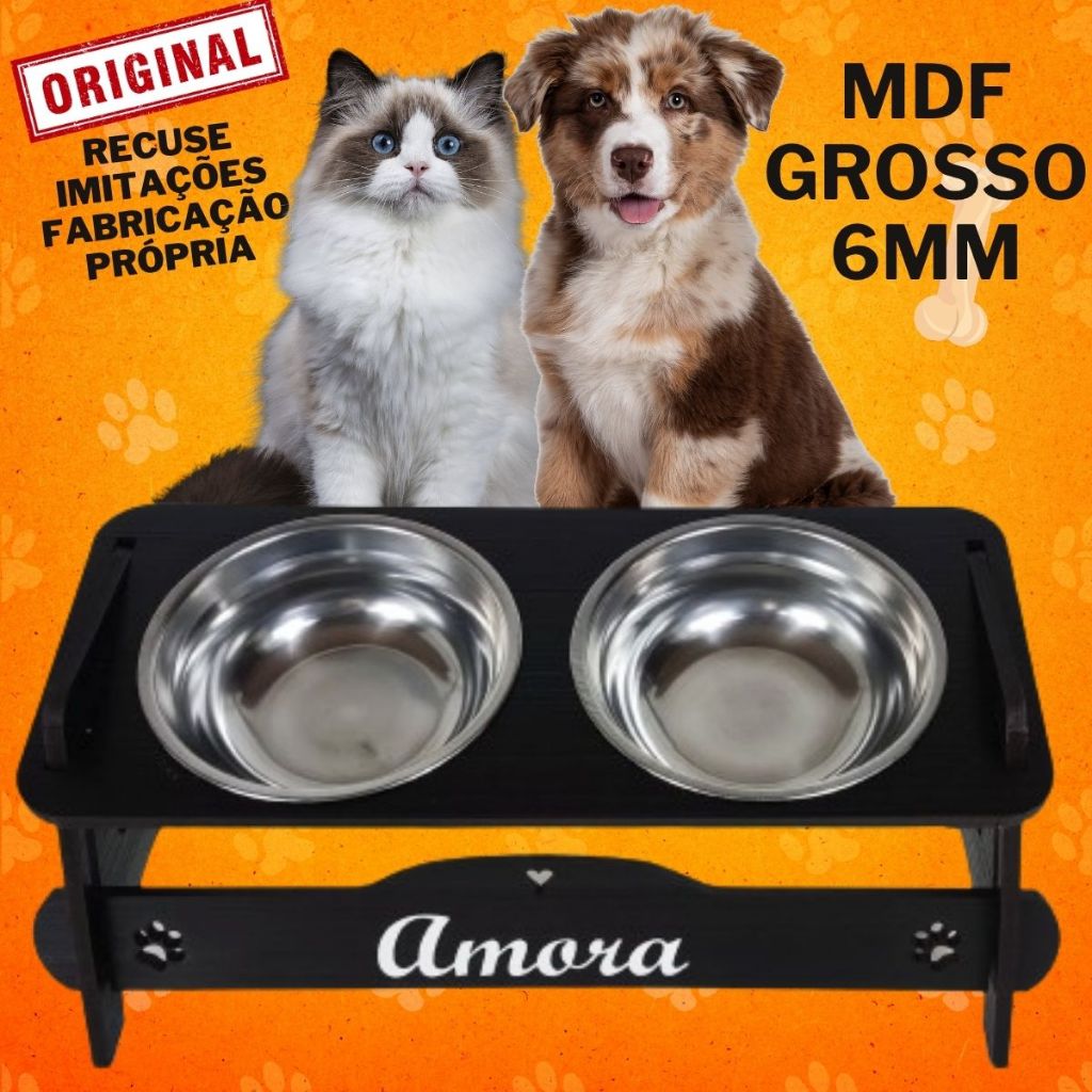 Comedouro Bebedouro PERSONALIZADO Com TAMPAS Duplo inclinável Potes inox em Oferta na Shopee