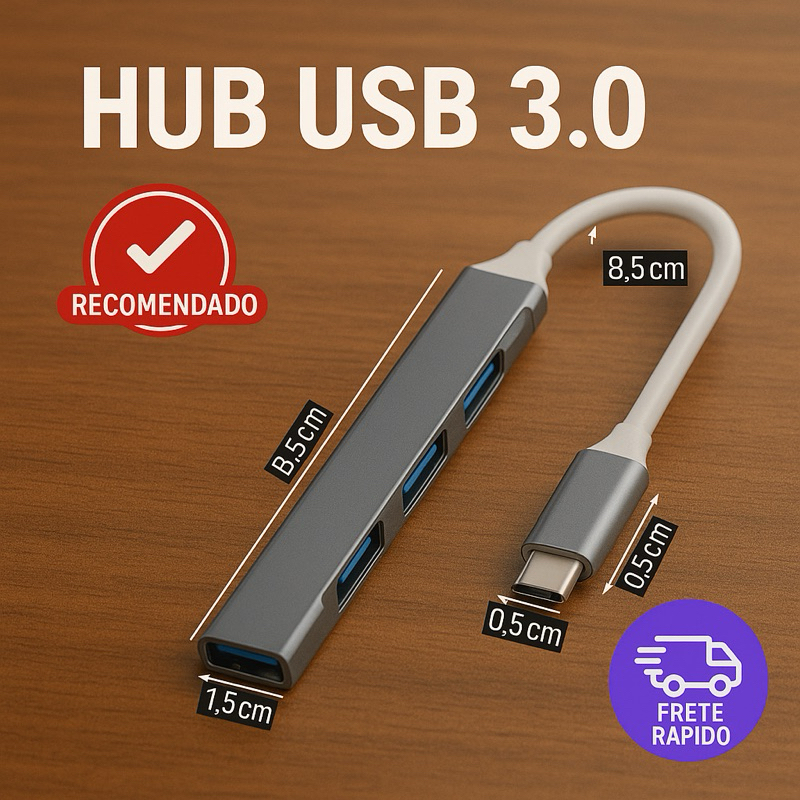 Hub USB-C 3.0 4 Portas Super Rápido Alta Velocidade Compatível com Notebook Macbook PC e Celular em Oferta na Shopee