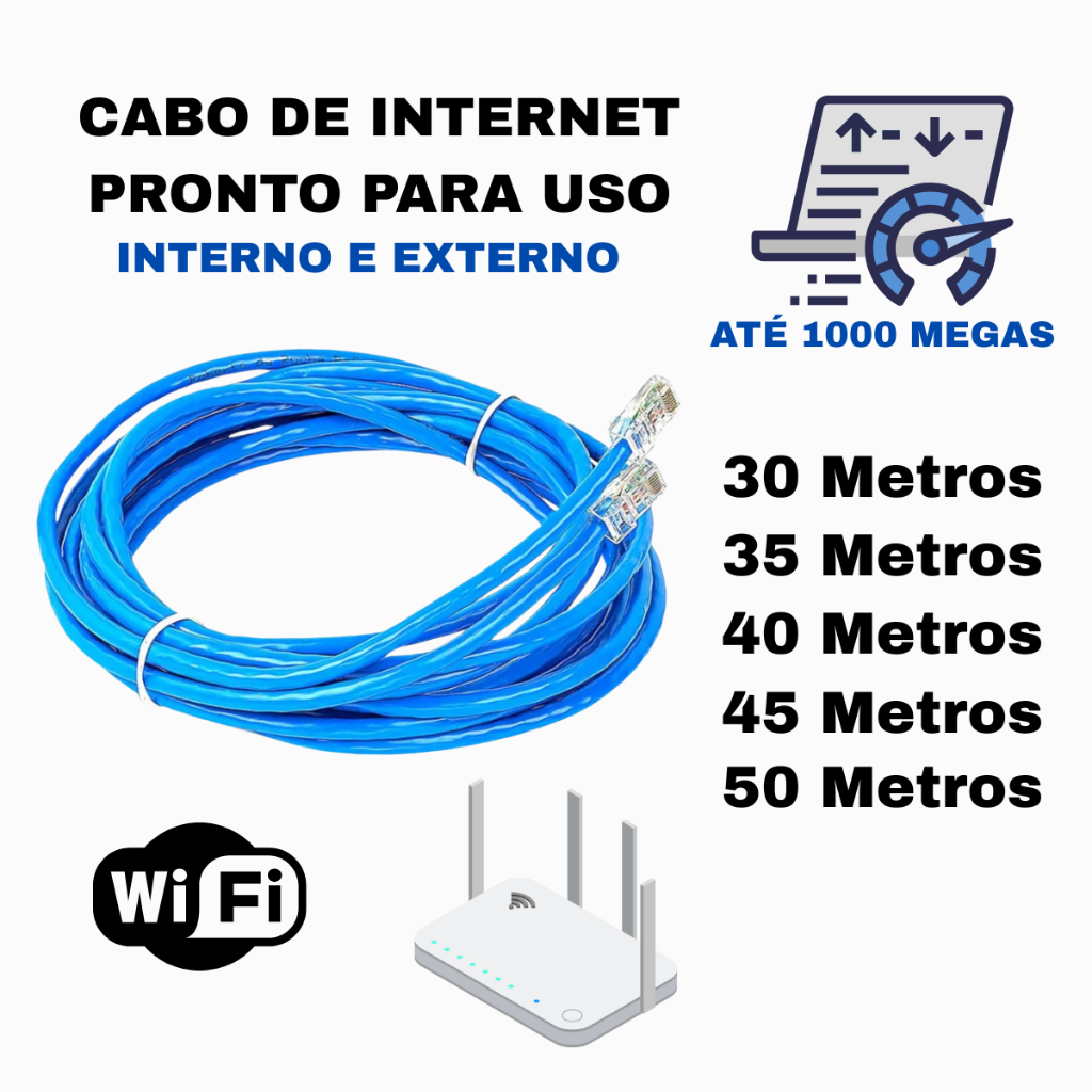 Cabo De Rede Azul RJ45 1GB Pc Notebook Roteador Smart Tv Video Game Tvbox 30/35/40/45/50 Metros em Oferta na Shopee