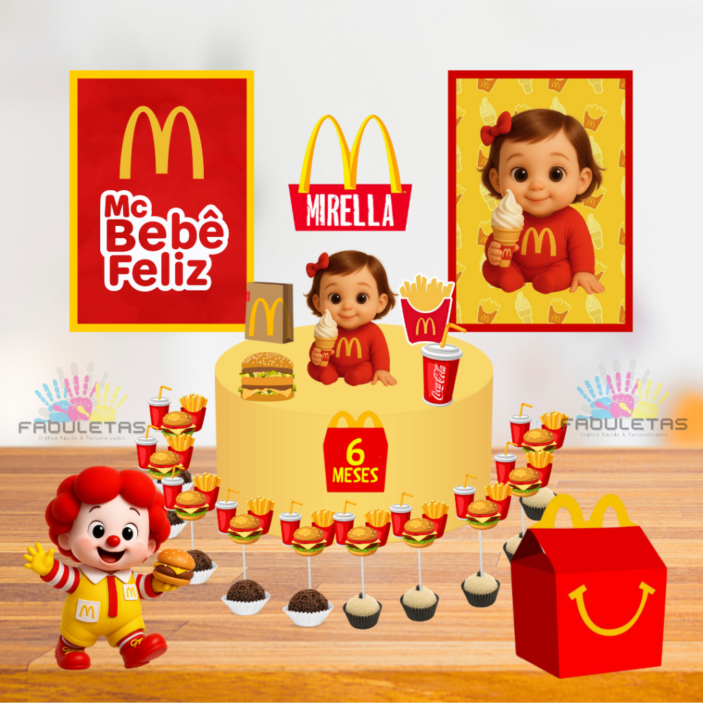 Kit Festa Só Um Bolinho MC DONALDS MENINA BABY Enviar Nome/Idade IMEDIATAMENTE em Oferta na Shopee