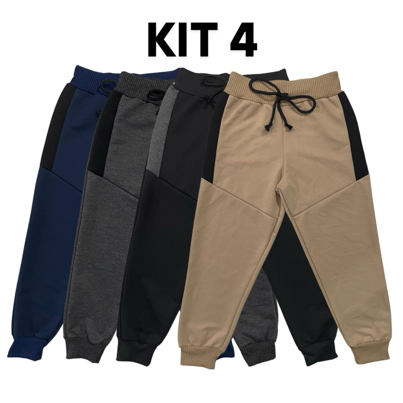 Kit 4 Calça de Moletom Moletinho Menino Infantil com Cadarço Quentinha Confortável Estilosa