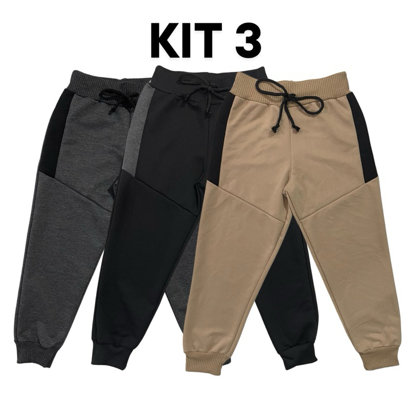 Kit 3 Calça de Moletom Moletinho Menino Infantil com Cadarço Quentinha Confortável Estilosa em Oferta na Shopee