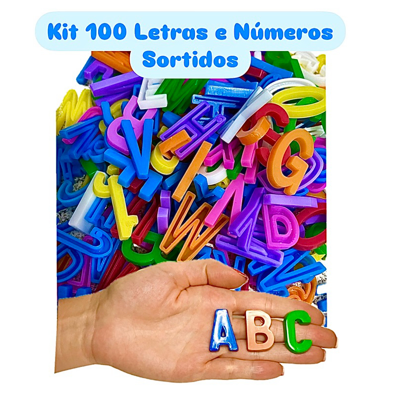 Kit 100 Letras e Números SORTIDOS Brinquedo Educativo Alfanumérico