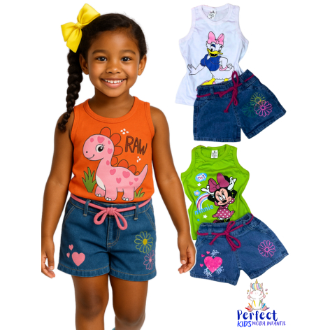 Conjunto Menina Infantil Blusa Regata e Shorts Jeans em Oferta na Shopee