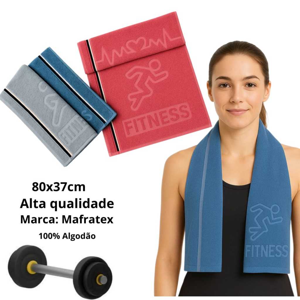 Kit Toalha Academia Fit 37cm x 80cm Grande Rosto Treino